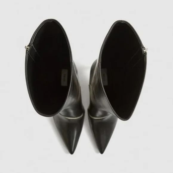 REISS Hoxton Leather Knee High Heels BOOTS US 38 7 Black Point Toe Zip NEW - Picture 3 of 14